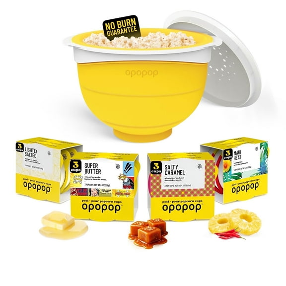 Opopop Microwave Popcorn Variety Pack, 12 Count with Collapsible Silicone Popper – Gourmet Popcorn Kit, BPA-Free, Gluten Free Snack
