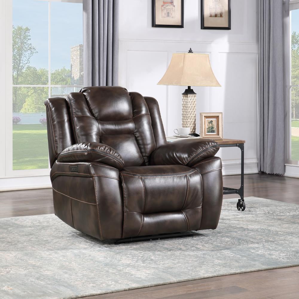 Oportuna Brown Faux Leather Dual Power Recliner