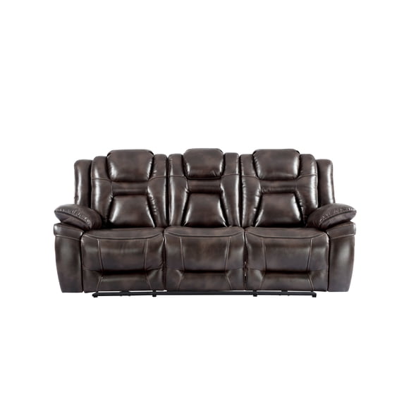 Oportuna Brown Faux Leather Dual Power Sofa with/Drop Down Table