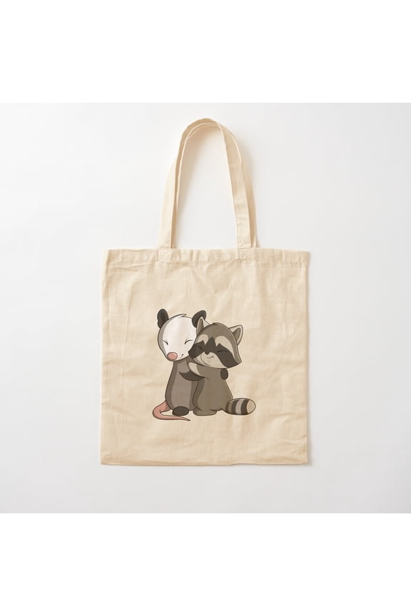 Opossum And Racoon Hug Canvas Tote Bags, Reusable Shopping Bag