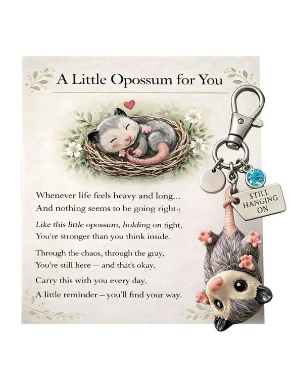 Opossum Animal Keychain Set Still Hanging On Design Plastic Possum with Birthstone Charm Custom Gift