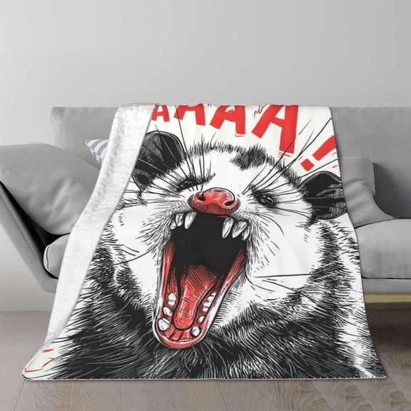 Opossum Blanket Screaming Funny Meme Relatable, Soft Cozy Flannel Throw For Couch And Sofa, Whimsical Animal Humor Decor 50x40