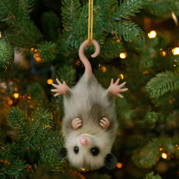 Opossum Christmas Ornament, Handmade Upside-Down Opossum Ornament for Christmas Tree, Nature-Themed Animals Possum Ornaments Hanging Decor, Opossum Gifts for Women Men (A)