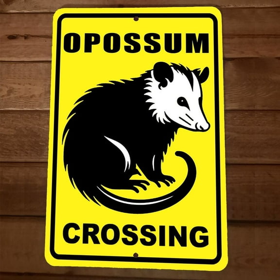 Opossum Crossing metal aluminium Wall Sign Animal Poster Size: 8 x 12 inch