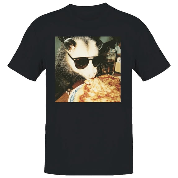 Opossum Eating Pizza Men's Black T-shirt
