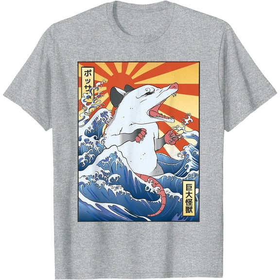 Opossum Japanese Wave Funny Vintage Possum Lover Unisex T-Shirt for Men Women Kids Toddler,Sport Grey Color,Size M