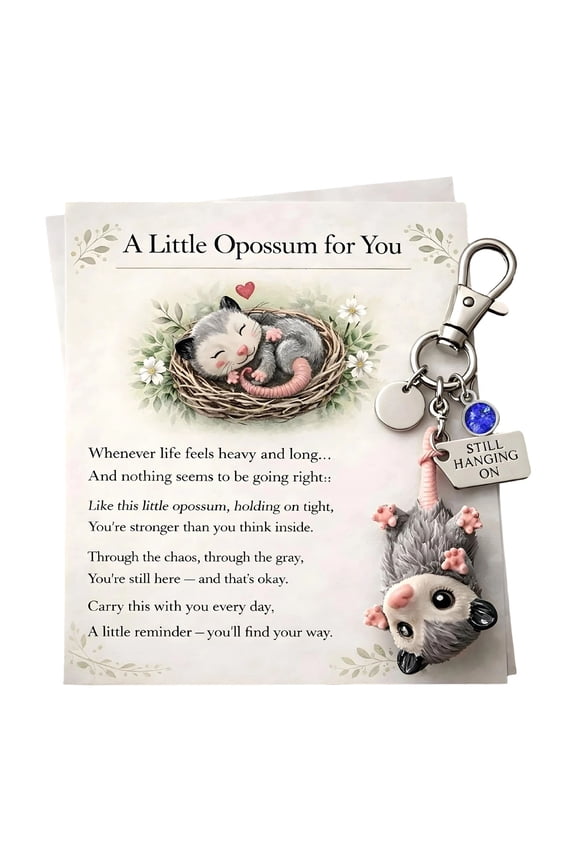 Opossum Keychain - Soft Plush Opossum Pendant with Lobster Clasp, Portable Size, Inspirational Card Detail for Backpacks, Car Keys & Cheer Up Gift
