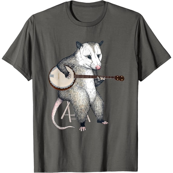 Opossum Playing Banjo Guitar Possum Live Weird Trash Kitty Unisex T-Shirt for Men Women Kids Toddler,Charcoal Color,Size L