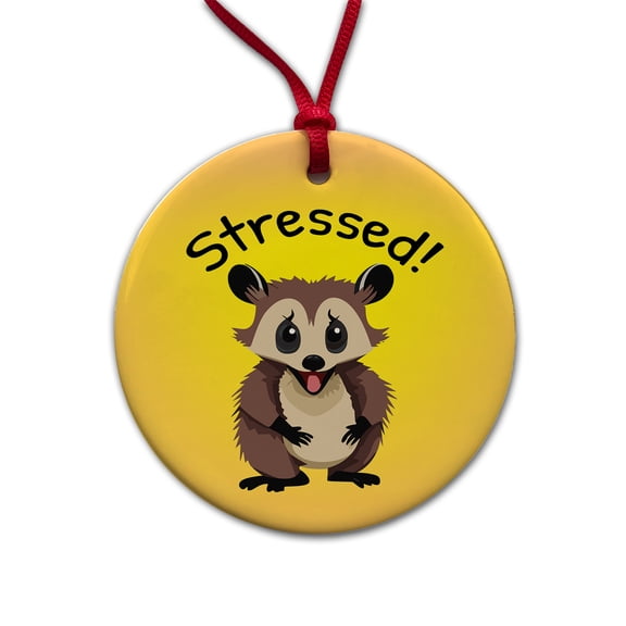 Opossum Possum Stressed Funny Christmas Tree Holiday Round Ceramic Ornament