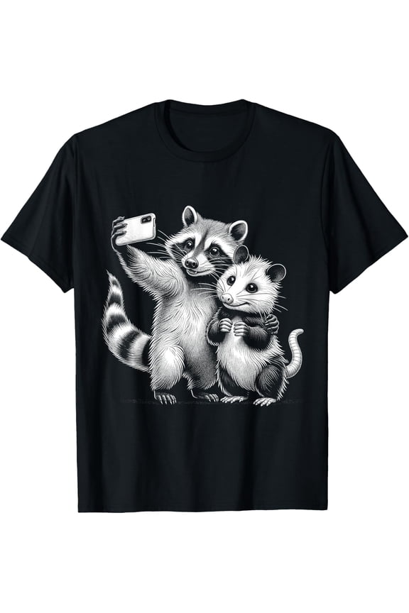 Opossum Raccoon Selfie Cute Meme Wild West Possum Group T-Shirt