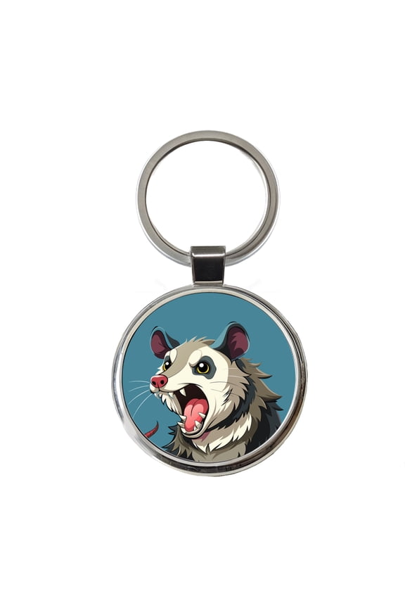 Opossum Screaming Funny Metal Round Keychain