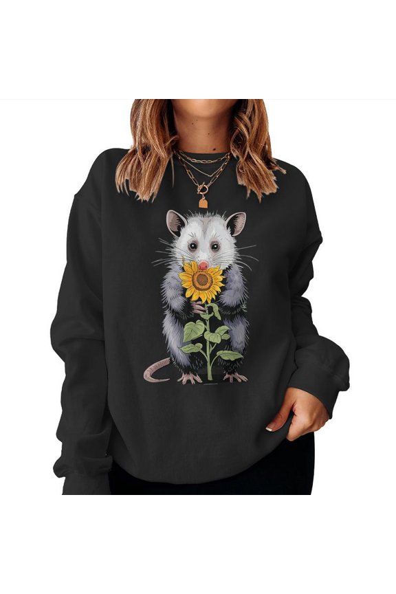 Opossum Sunflower Floral Animal Graphic Pullover For Women Nature Lover Gift Sweatshirt, for men & women, up to size 5XL