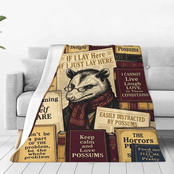 Opossum Throw Blanket, Cute Possum Blanket, Soft Cozy Lightweight Blanket, Gift for Possum Lovers Women Men, Sofa Couch Bed Travel 50x40