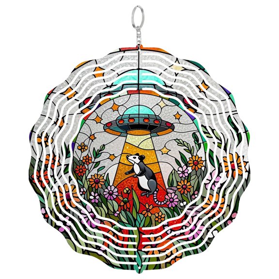 Opossum Wildflowers 3D Wind Spinner, Funny Animal Garden Decor