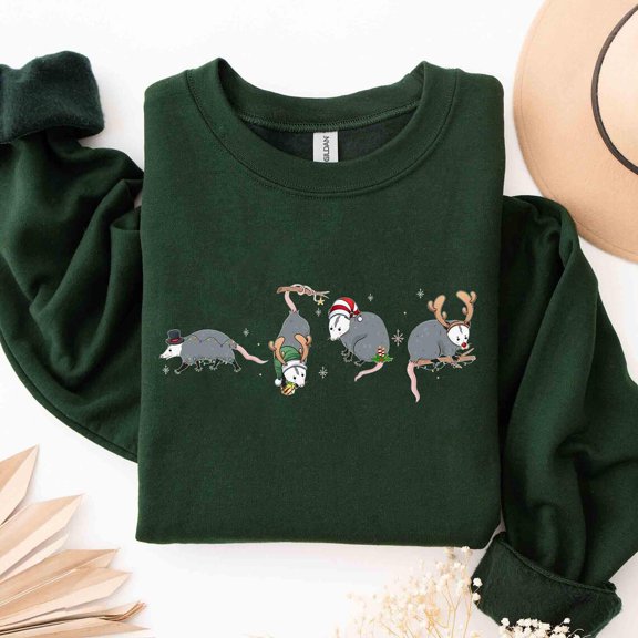 Opossum Winter Sweatshirt, Opossum Winter Shirt, Santa Opossum Cute Shirt, Wild Animals Sweater, Opossum Animal Winter Tee All Size S-5Xl