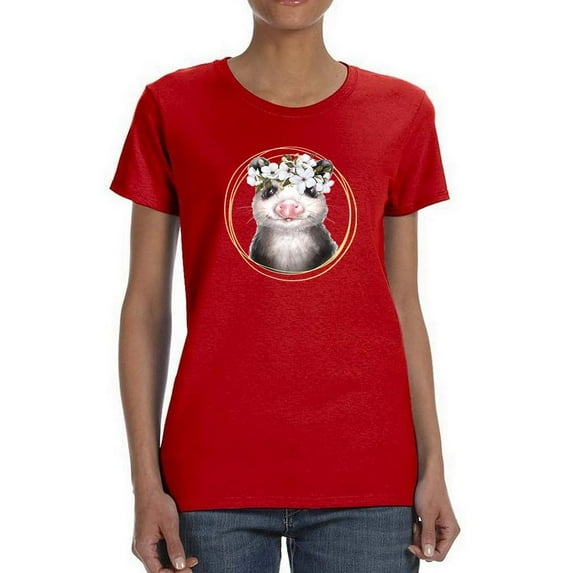 Opossum With Flowers On Head Shaped T-Shirt Women -Image by Shutterstock, Female Large