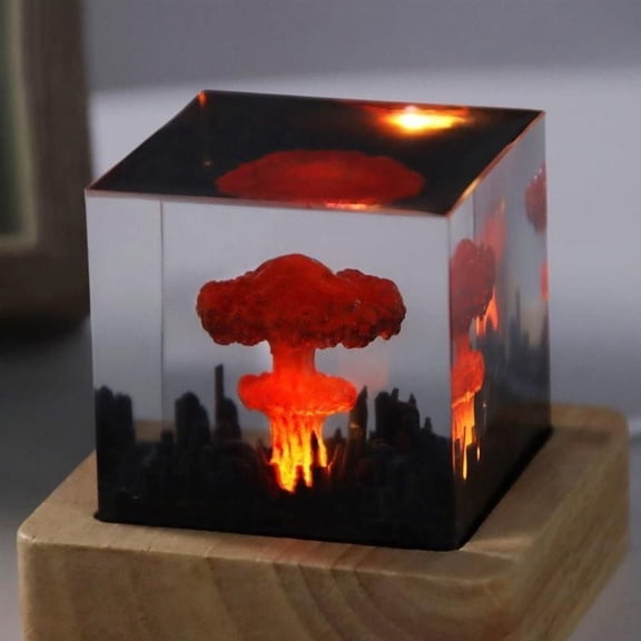 Oppenheimer Atomic Bomb Explosion Lamp Creative Crystal Epoxy Resin Decoration Gift Nuclear Explosion Night Light,Red