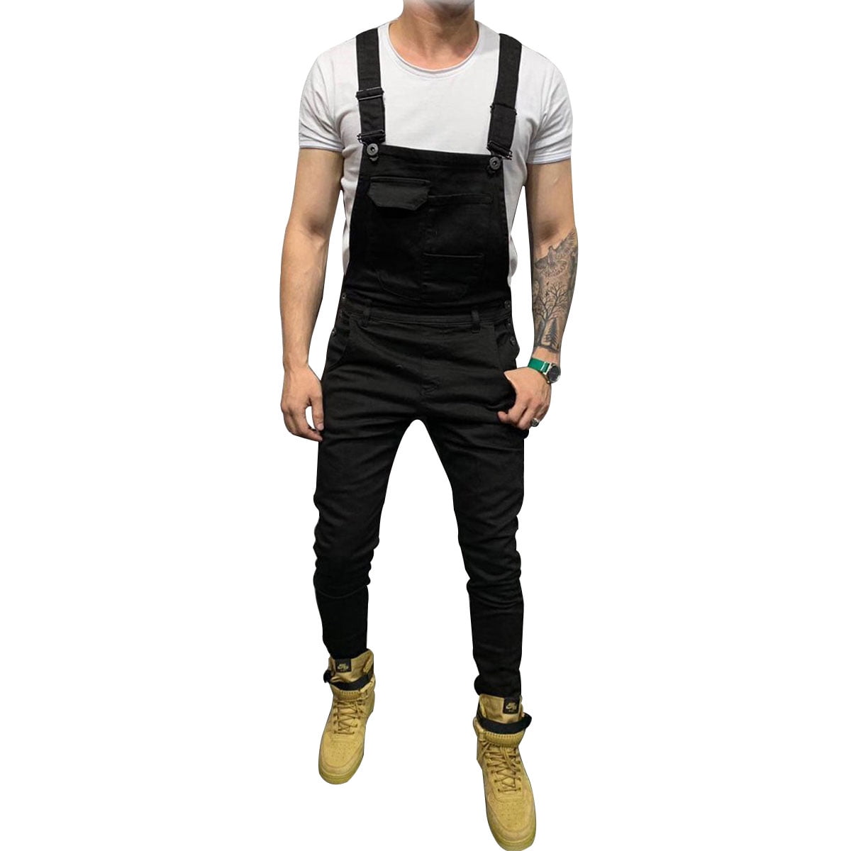 Opperiaya Men Overalls Suspender Trousers Slim Fit Bib Skinny