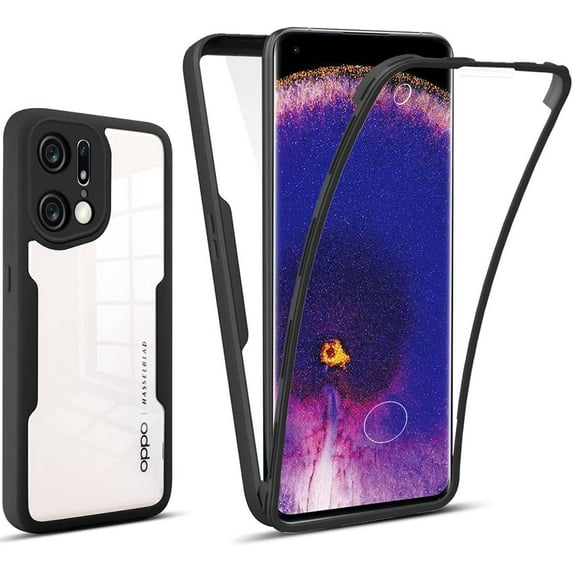 for Oppo Find X5 Pro Clear Case with Screen Protector, Slim Shockproof Soft TPU Bumper Full Body Protection Phone Cover Case for Oppo Find X5 Pro QC Black