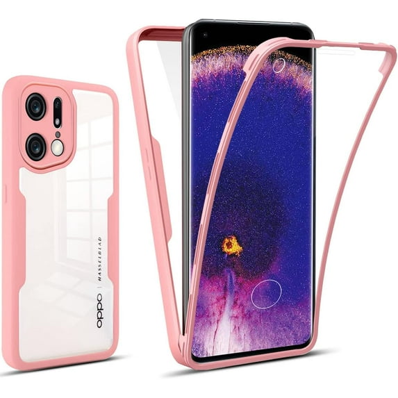 for Oppo Find X5 Pro Clear Case with Screen Protector, Slim Shockproof Soft TPU Bumper Full Body Protection Phone Cover Case for Oppo Find X5 Pro QC Pink