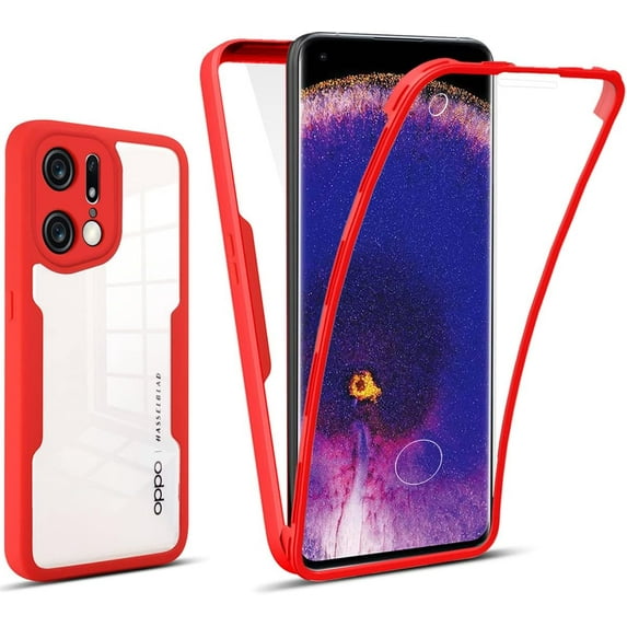 for Oppo Find X5 Pro Clear Case with Screen Protector, Slim Shockproof Soft TPU Bumper Full Body Protection Phone Cover Case for Oppo Find X5 Pro QC Red