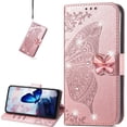 thumbnail image 1 of for Oppo Find X6 Pro Wallet Case for Women Girls, Shiny Butterfly Flower PU Leather Cover with Card Slot Holder Flip Phone Case for Oppo Find X6 Pro Rhinestone Rose Gold, 1 of 8