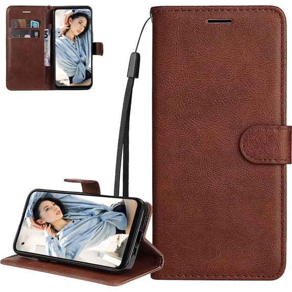 Oppo Reno 8 5G Wallet Phone Case with Card Holder for Women, Reno8 5G Case Luxury Simple Solid Color PU Leather Flip Case Cover for Oppo Reno 8 5G CS Brown