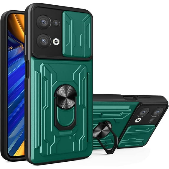 for Oppo Reno 8 Pro Case Sliding Window Case with Card Holders, Cover with Slide Camera Protection Built-in Magnetic Kickstand Case for Oppo Reno 8 Pro 5G LJK Green