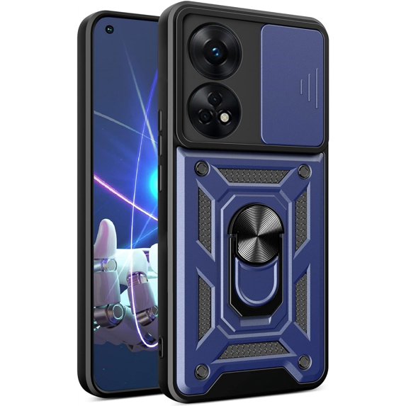 for Oppo Reno8 T 4G (Not 5G) Case with Slide Camera Cover, Military Grade Drop Protective Phone Cover Case with Ring Kickstand for Oppo Reno 8T 4G SJ Blue