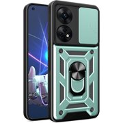 for Oppo Reno8 T 4G Not 5G Case with Slide Camera Cover, Military Grade Drop Protective Phone Cover Case with Ring Kickstand for Oppo Reno 8T 4G SJ Green