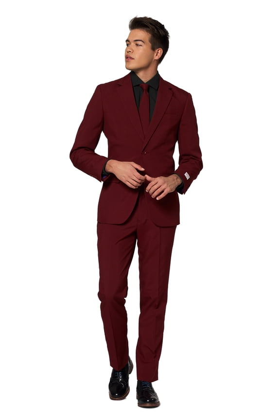Men's Blazing Burgundy Solid Color Suit