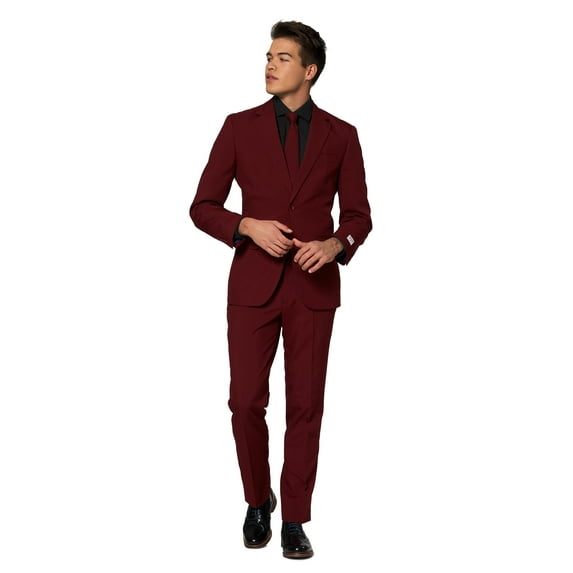 OppoSuits Men's Blazing Burgundy Solid Color Suit