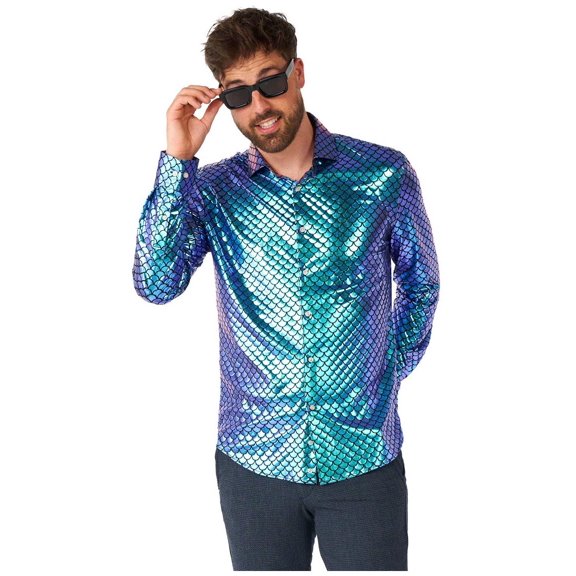 OppoSuits Men's Shirts SHIRT LS Fancy Fish - L Blue