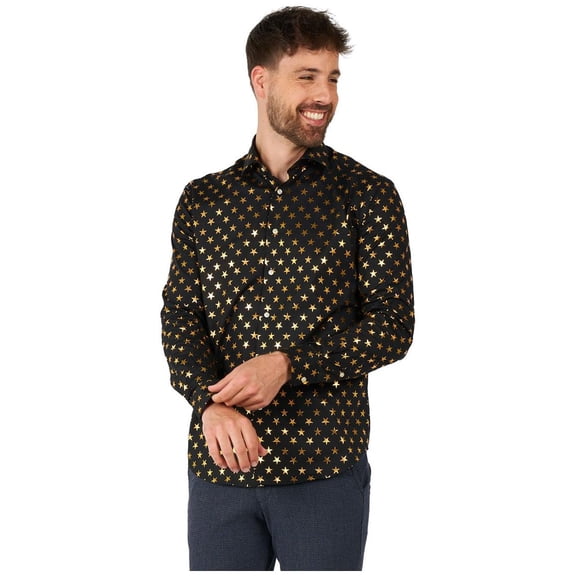 OppoSuits Men's Shirts SHIRT LS Shiny Polka Star - L Black