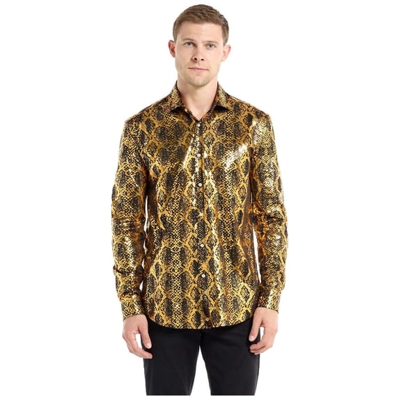 OppoSuits Men's Shirts SHIRT LS Shiny Snake - XL Gold