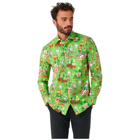 OppoSuits Men's Shirts SHIRT LS SpongeBobT Christmas - M Green