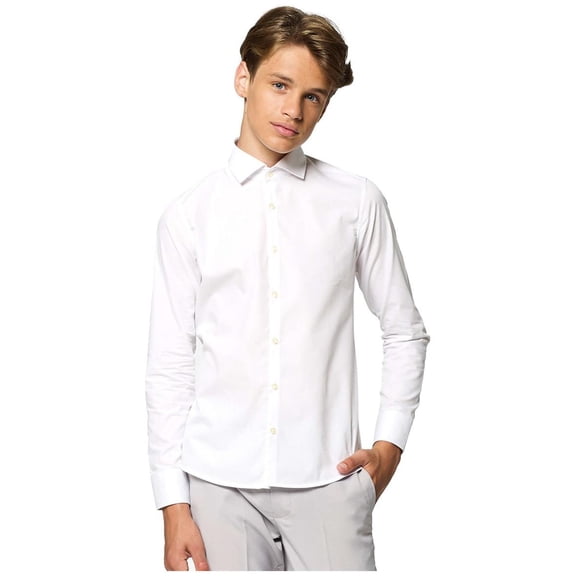 OppoSuits Teen Boys' Shirts SHIRT LS White Knight Teen Boys - US 14Y White