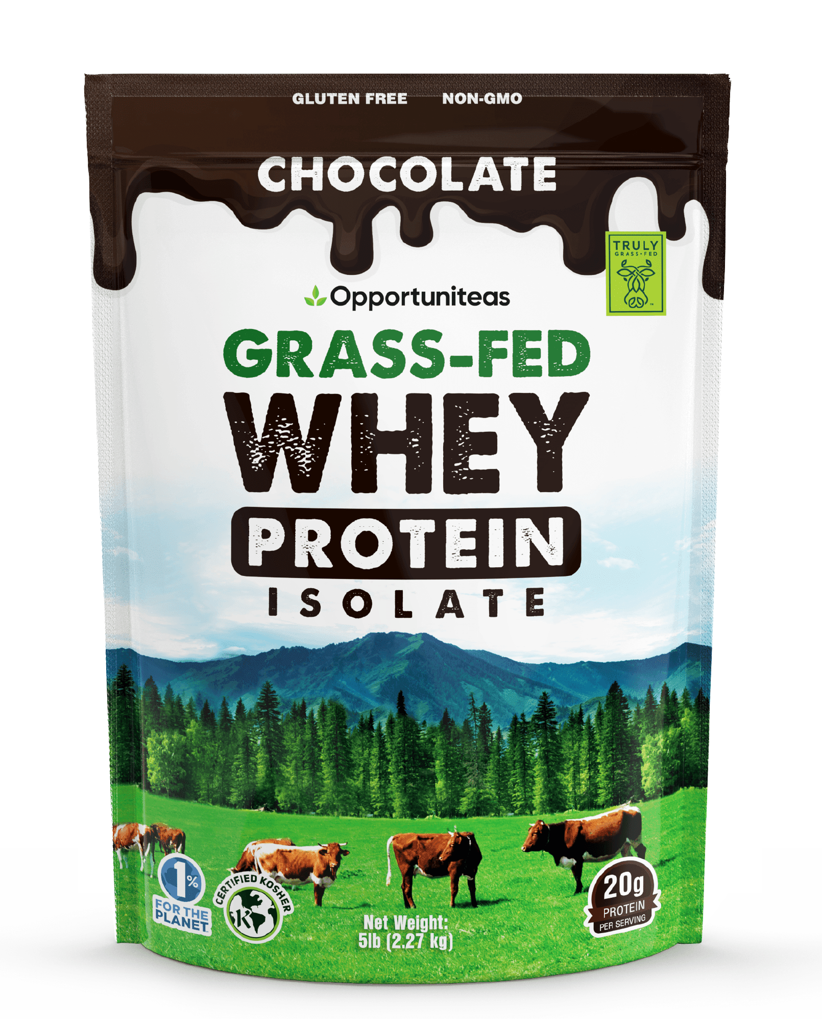 Opportuniteas Chocolate Whey Protein Powder Organic Grass Fed Whey Isolate for Shakes and Baking 5 lbs