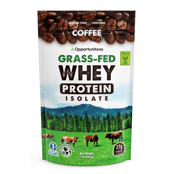 Opportuniteas - Grass Fed Whey Isolate Protein Powder, 27g Protein, Colombian Coffee, 1lb