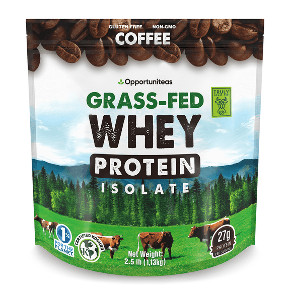 Opportuniteas Grass Fed Coffee Whey Protein Isolate Powder , 27g Protein Without Artificial Sweeteners, Hormone-Free Cows, Non GMO , 2.5 lbs