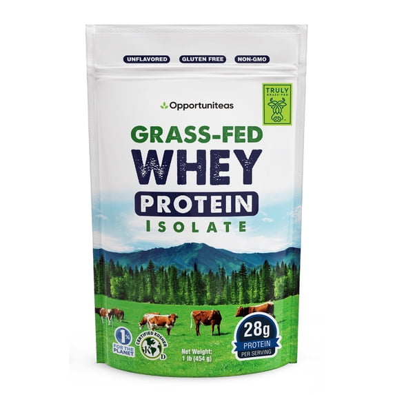 Opportuniteas Grass Fed Whey Isolate Protein Powder – Unflavored, Heavy-Metal Tested, 28g Protein, Sourced from Ireland, Hormone-Free, Non-GMO, Packaged in USA – 1lb