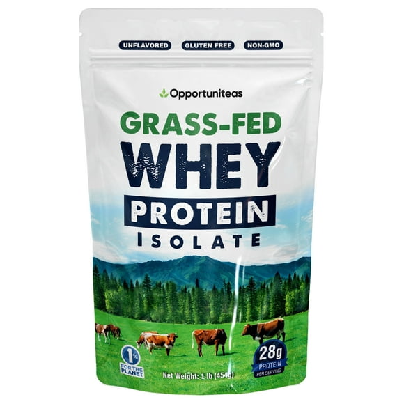 Opportuniteas Grass Fed Whey Protein Isolate Powder , 28g Unflavored Protein Without Artificial Sweeteners, Hormone-Free Cows, Non GMO , 1 Pound