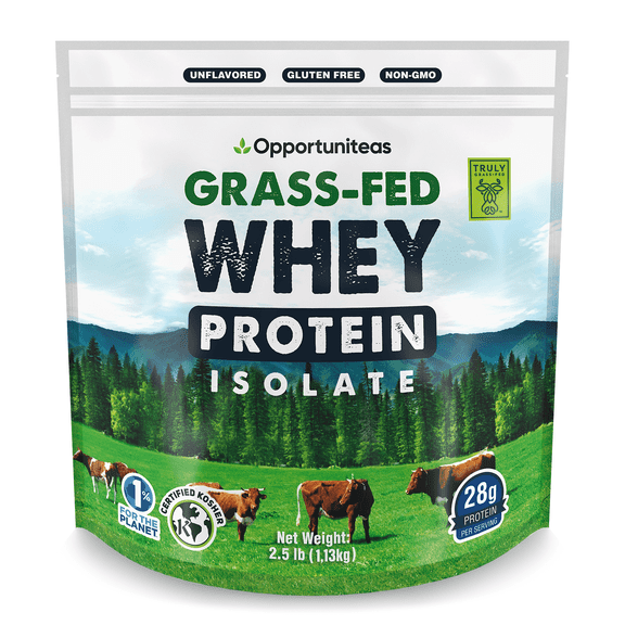 Opportuniteas - Grass Fed Whey Isolate Protein Powder, Unflavored, 28g Protein, 2.5lb