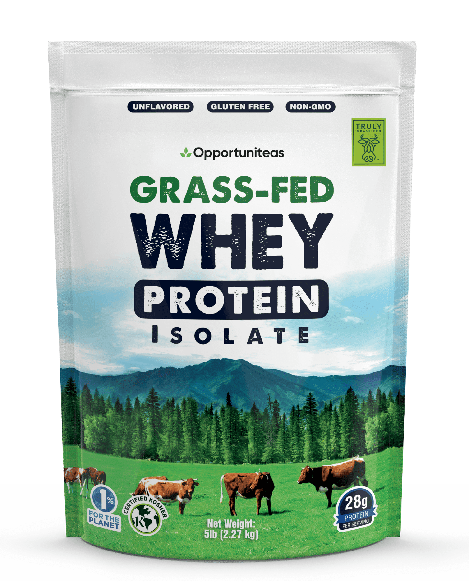 Opportuniteas Grass Fed Whey Isolate Protein Powder - Unflavored 28g Protein Powder Without Artificial Sweeteners, Hormone-Free Cows, Non GMO - 5lb