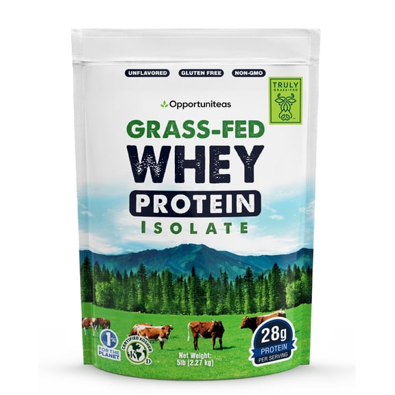 Opportuniteas Grass Fed Whey Isolate Protein Powder - Unflavored 28g Protein Powder Without Artificial Sweeteners, Hormone-Free Cows, Non GMO - 5lb