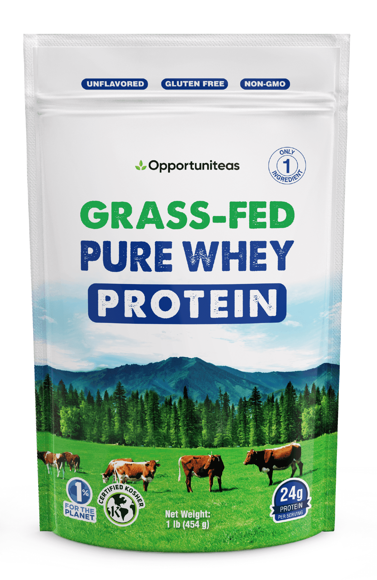 Opportuniteas - Grass Fed Whey Protein Powder Concentrate, Unflavored, 1 Ingredient, 1lb