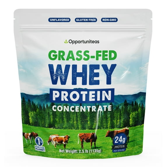 Opportuniteas - Grass Fed Whey Protein Powder Concentrate, Unflavored, 1 Ingredient, 2.5lb