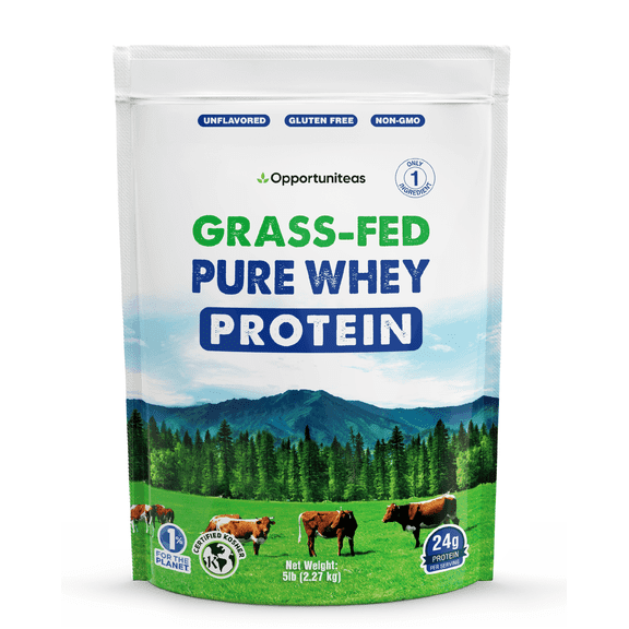 Opportuniteas - Grass Fed Whey Protein Powder Concentrate, Unflavored, 1 Ingredient, 5lb