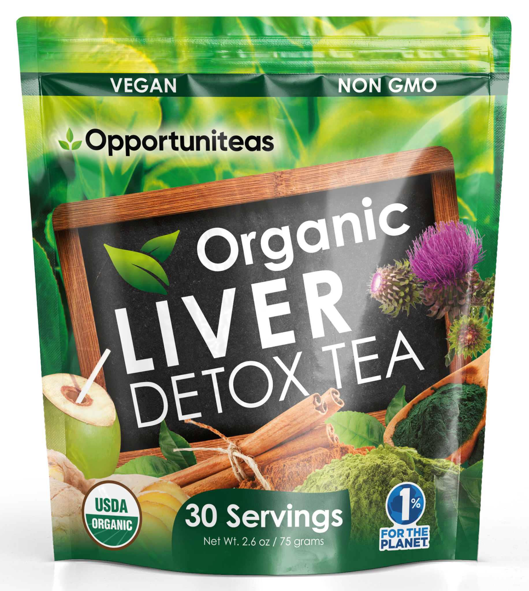 Opportuniteas - Organic Liver Detox & Cleanse Tea Powder, Matcha Green Tea, 30 Servings