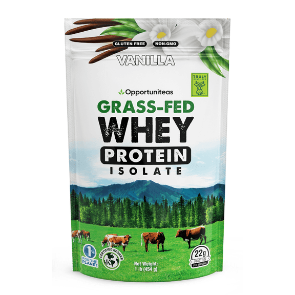 Opportuniteas Grass Fed Vanilla Whey Protein Isolate Powder - 22g Protein Powder Without Artificial Sweeteners, Hormone-Free Cows, Non GMO - 1lb